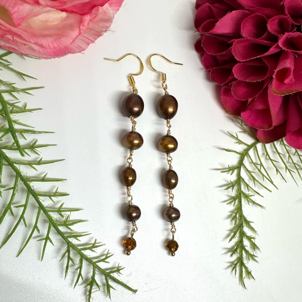 NEW⚜️Freshwater Chocolate Pearl Chandelier Earrings